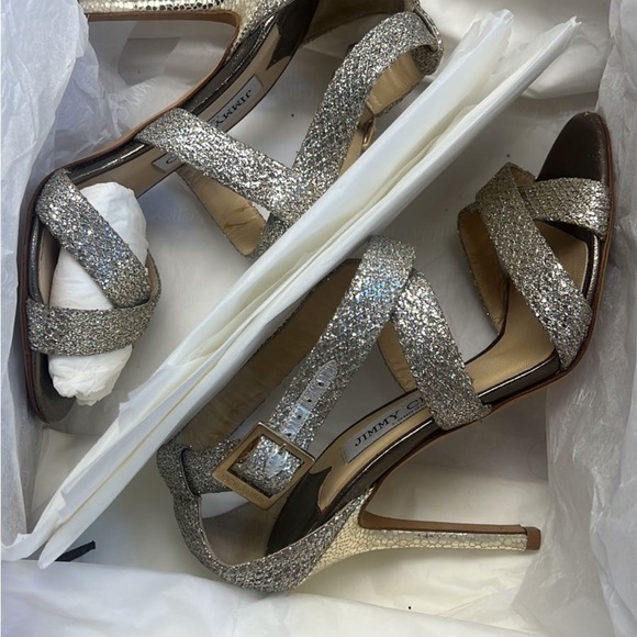 Jimmy Choo Silver Stiletto Heels with Strappy Design - Picture 7 of 9